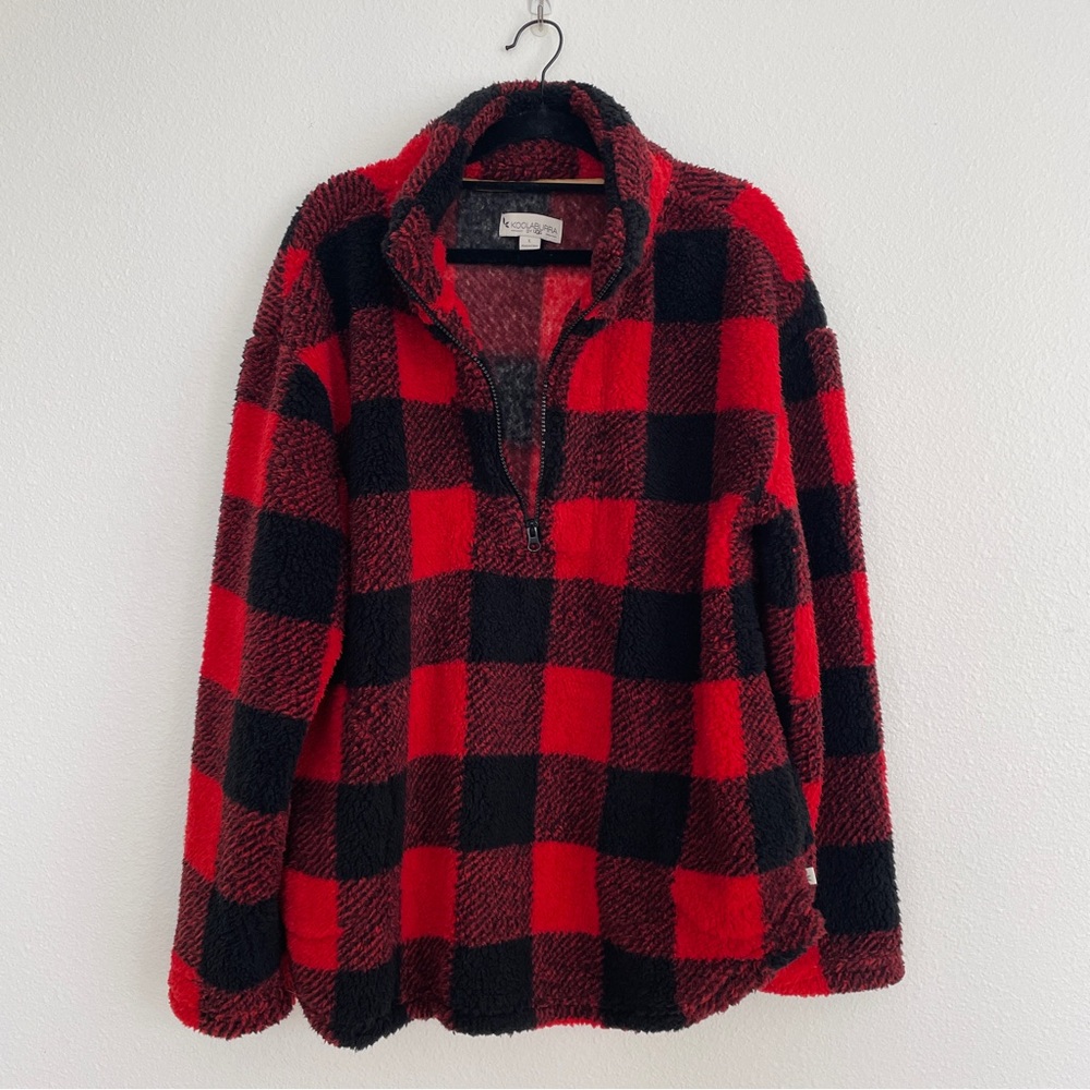 Koolaburra By UGG Red & Black Plaid Fleece Pullover Brushed Back Sherpa Pullover